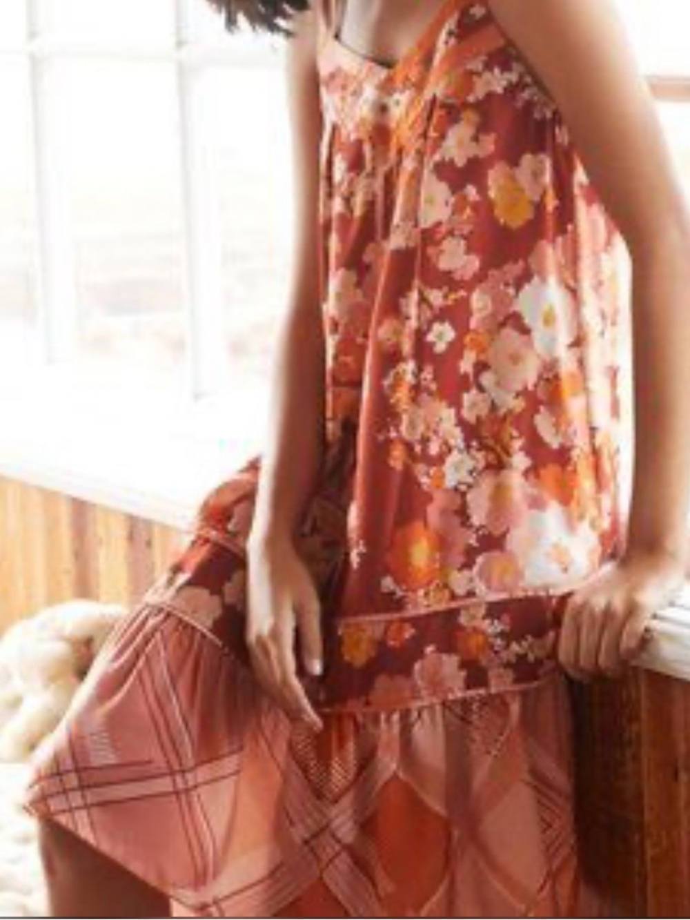TINY Orange Floral Scarf Print Boho Mini Dress